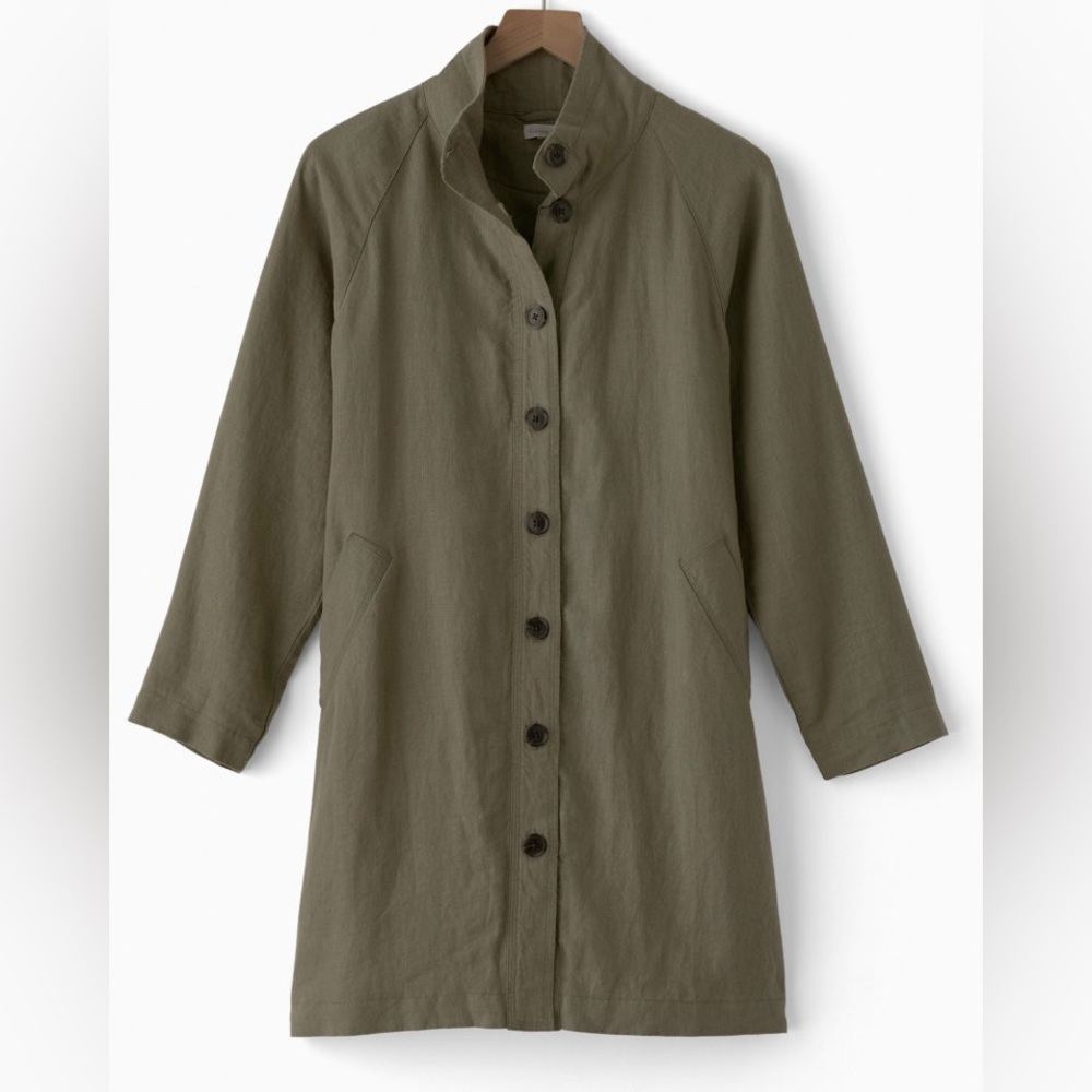 Garnet Hill Relaxed Linen Top Coat Jacket Green Size 16 - Picture 2 of 16